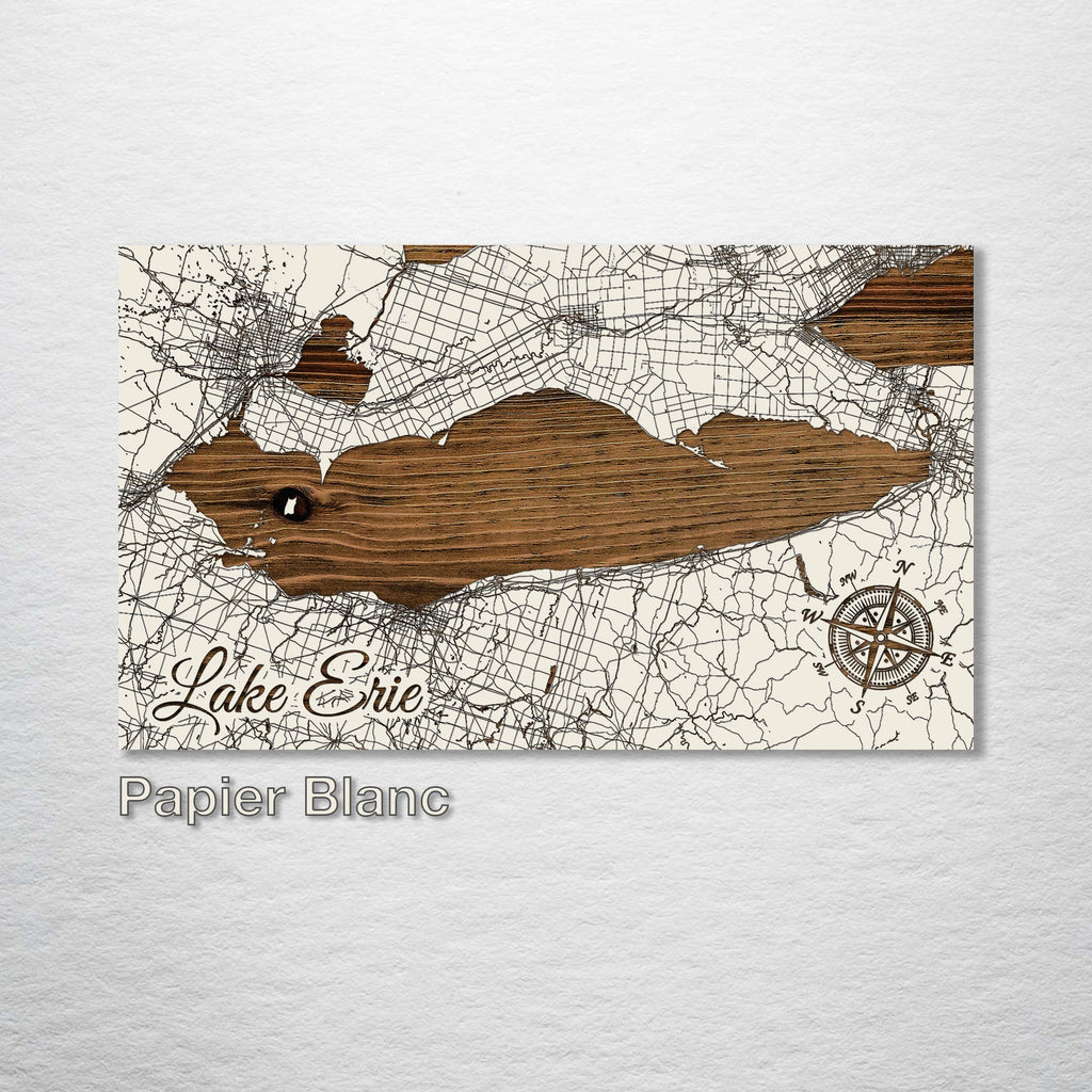 Lake Erie - Street Map on Wood