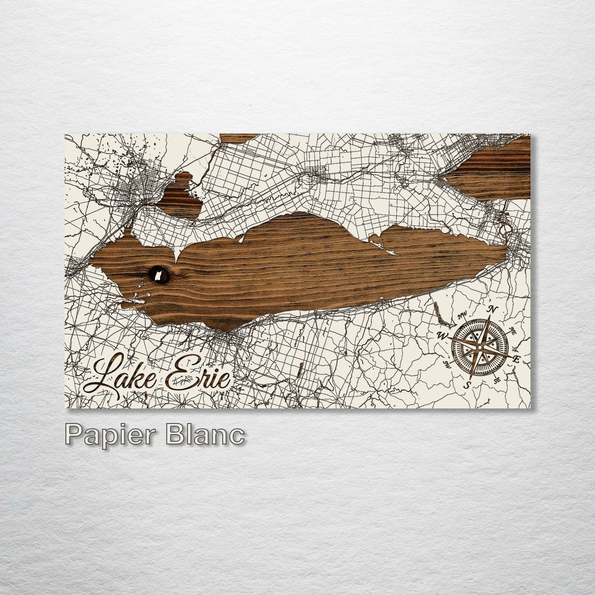 Lake Erie - Street Map on Wood