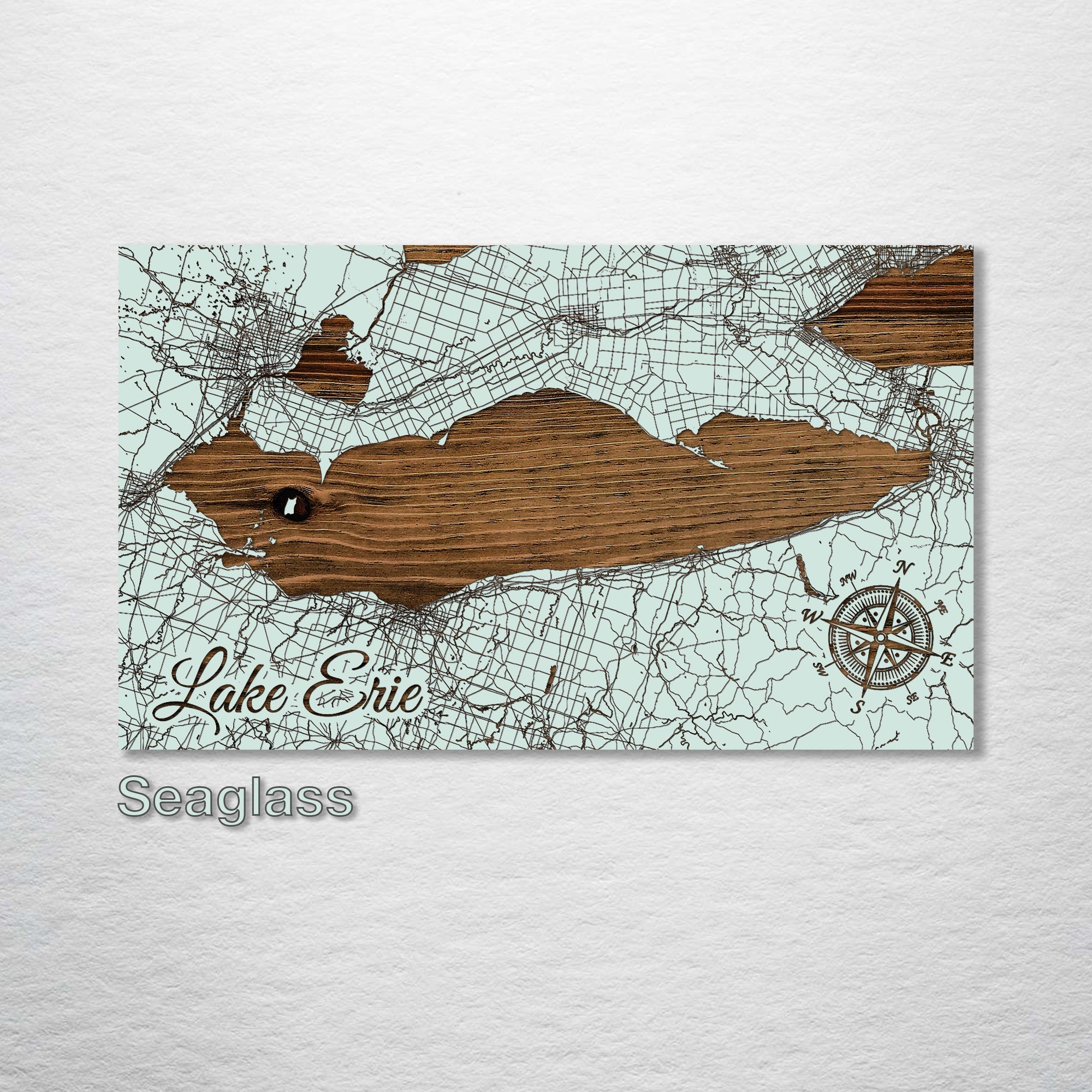 Lake Erie - Street Map on Wood