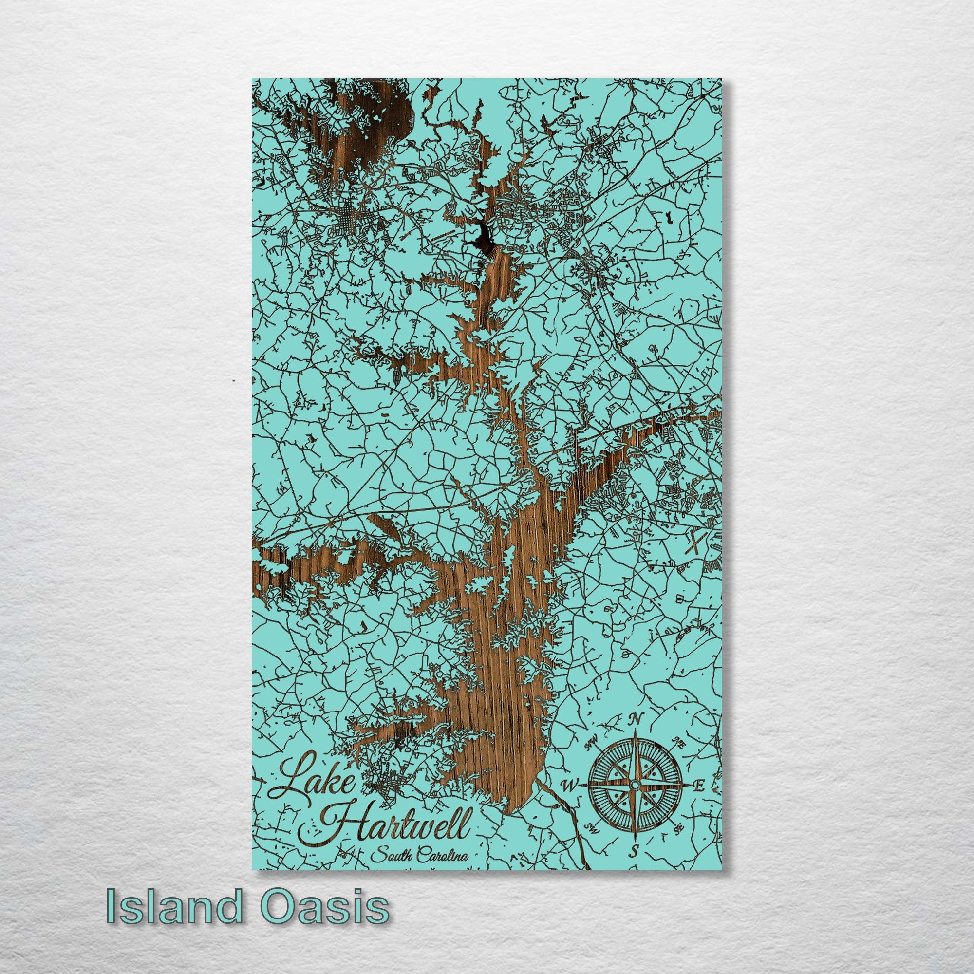 Lake Hartwell, SC - Street Map on Wood