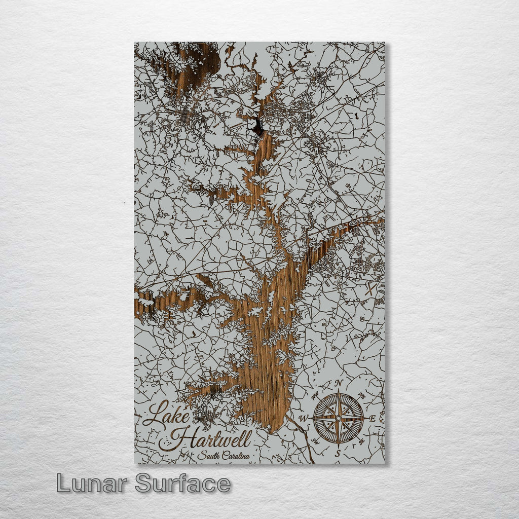Lake Hartwell, SC - Street Map on Wood