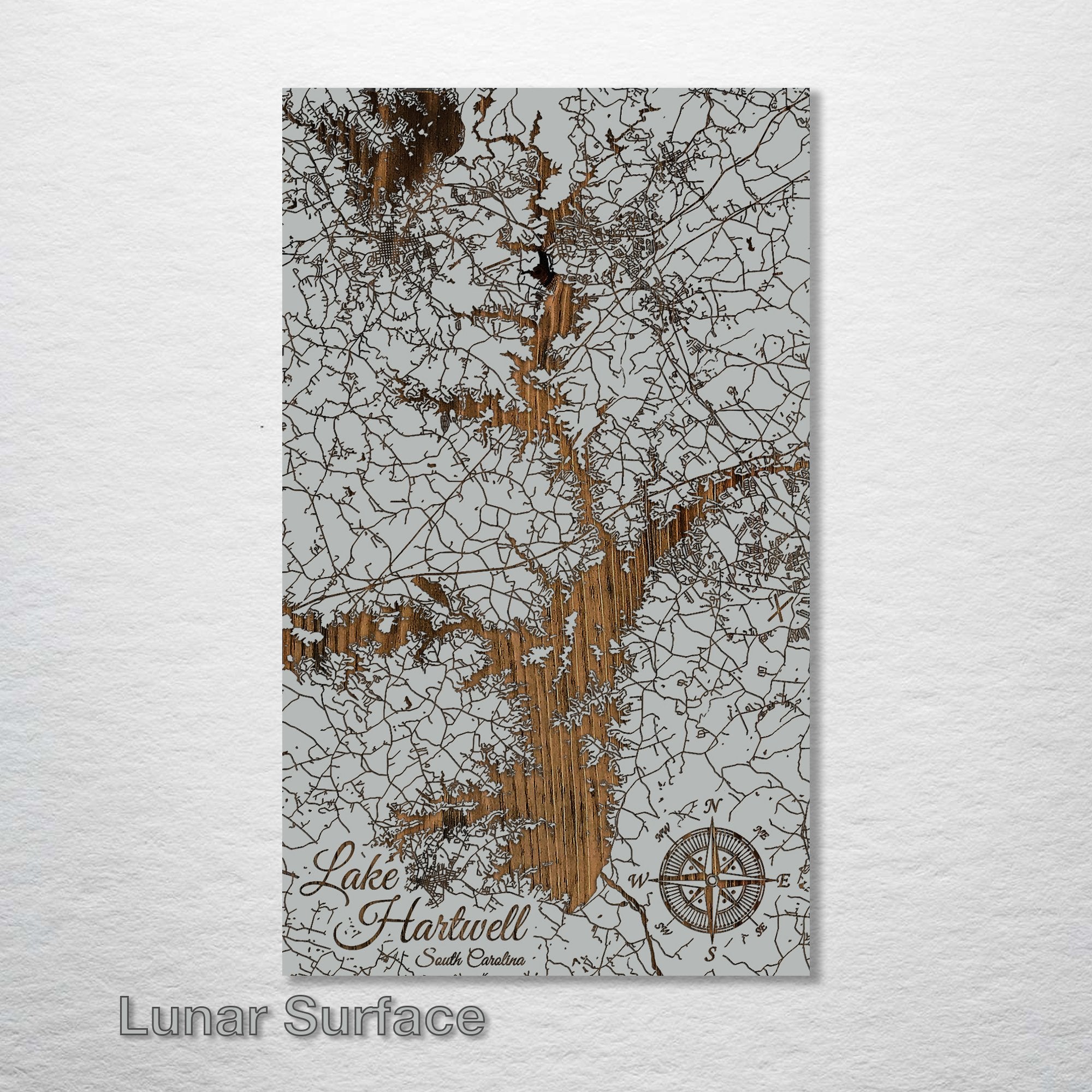 Lake Hartwell, SC - Street Map on Wood
