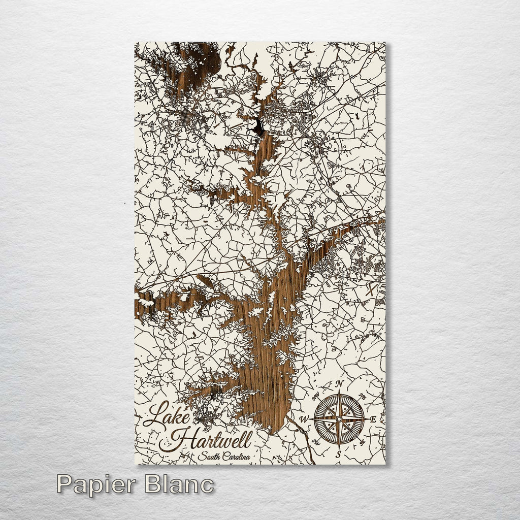 Lake Hartwell, SC - Street Map on Wood