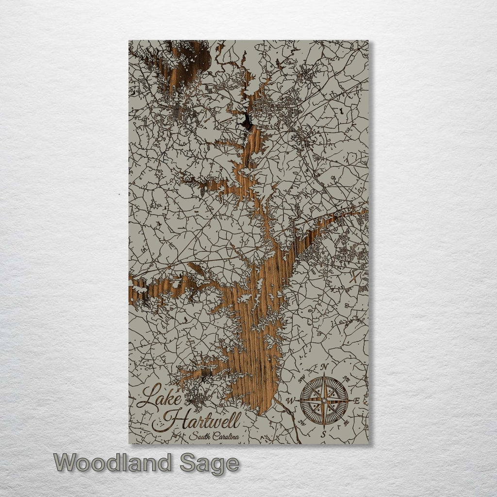 Lake Hartwell, SC - Street Map on Wood