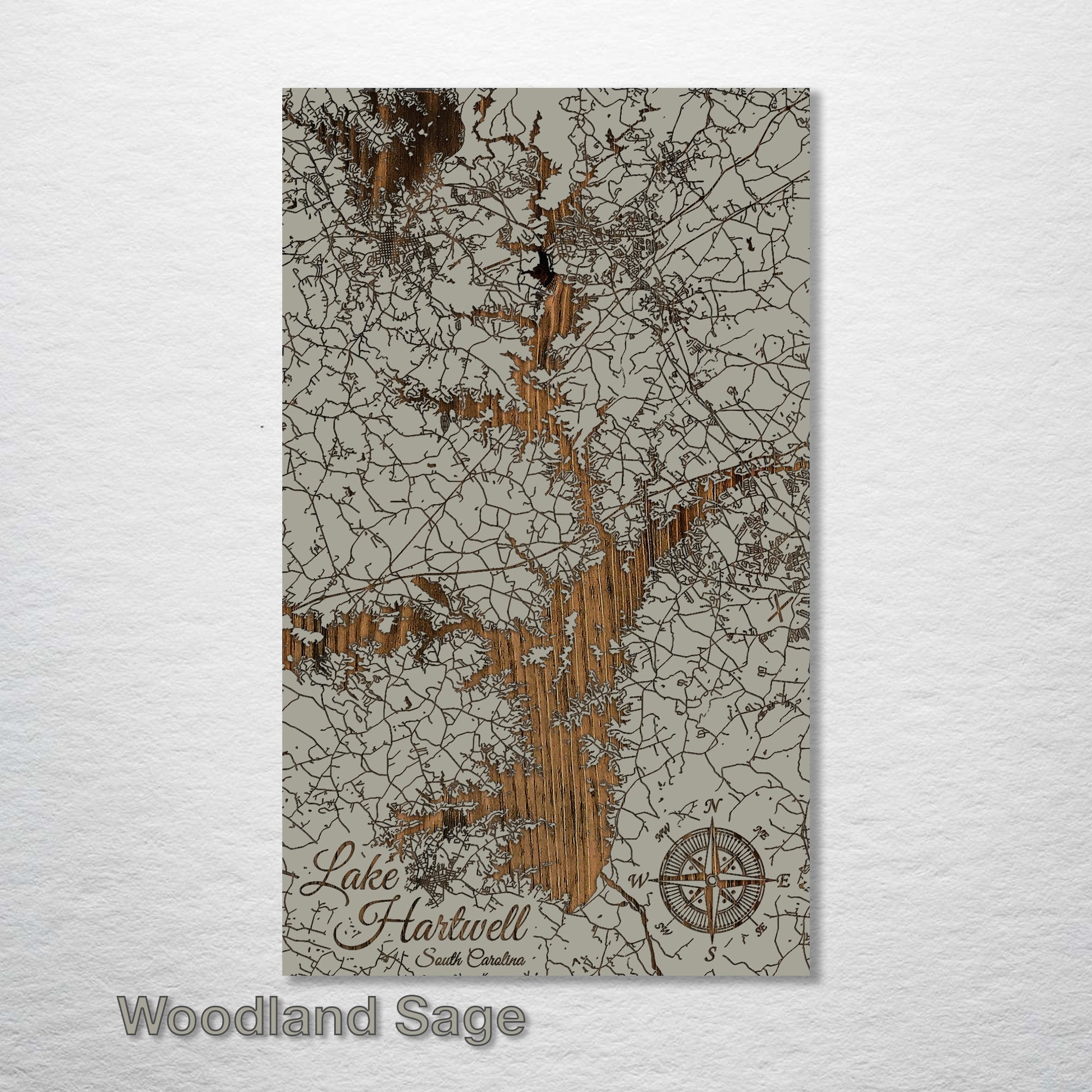 Lake Hartwell, SC - Street Map on Wood