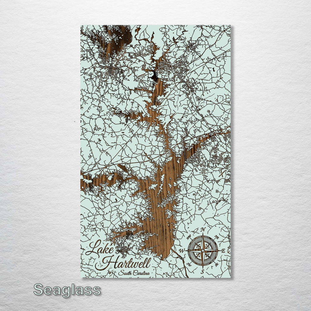 Lake Hartwell, SC - Street Map on Wood