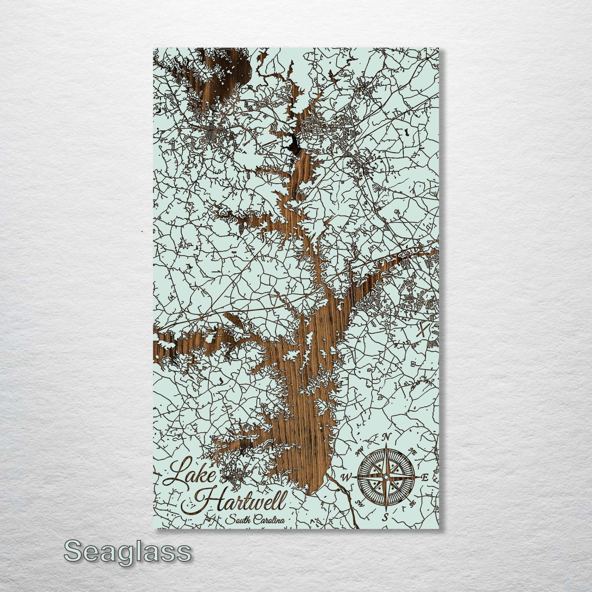 Lake Hartwell, SC - Street Map on Wood