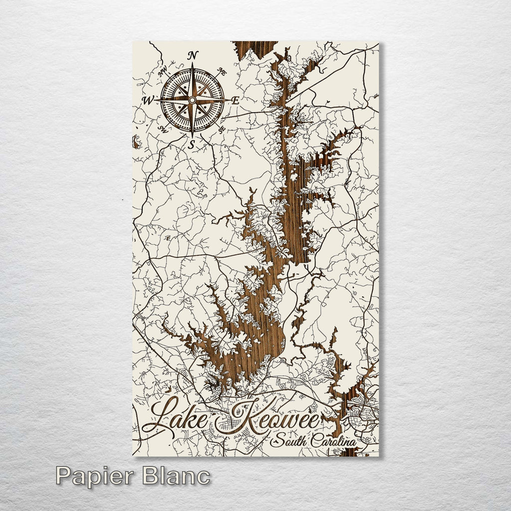 Lake Keowee, SC - Street Map on Wood