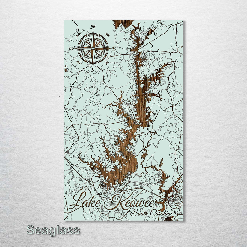 Lake Keowee, SC - Street Map on Wood