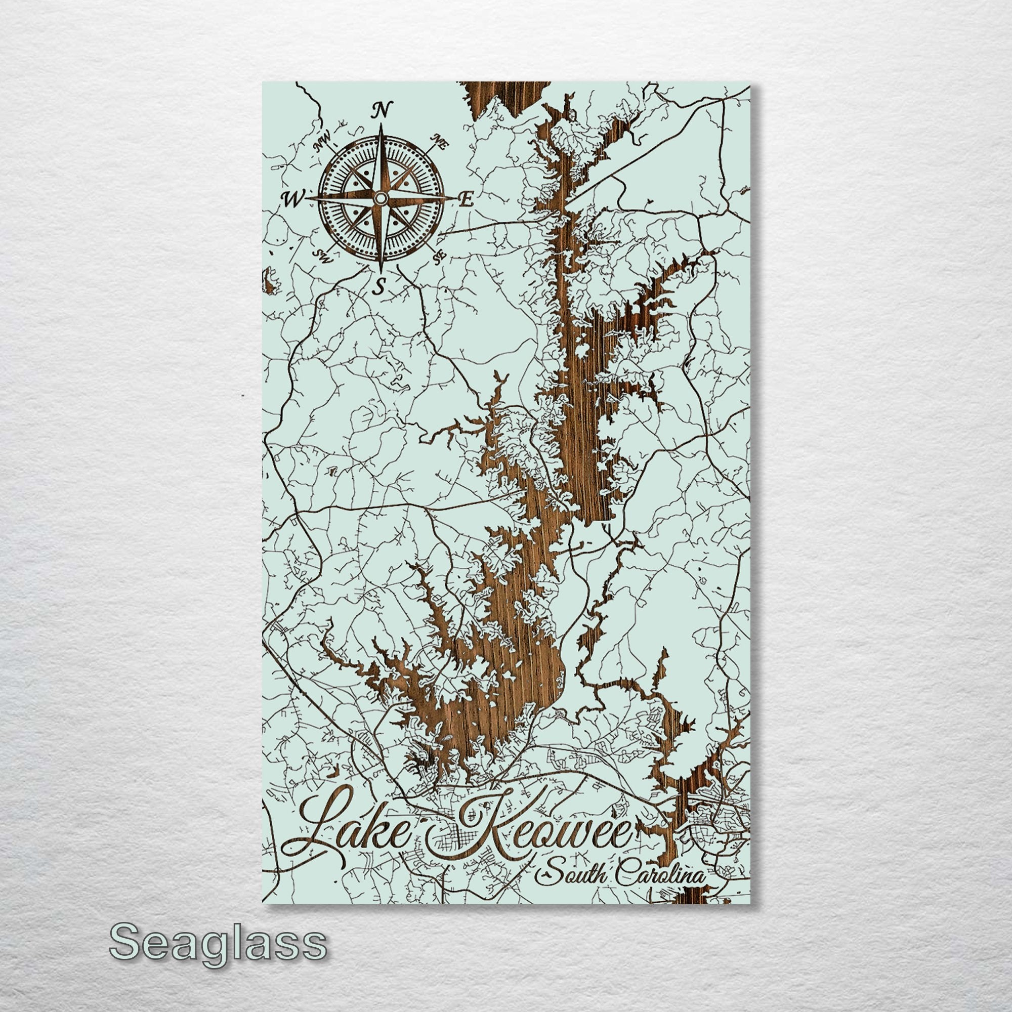 Lake Keowee, SC - Street Map on Wood