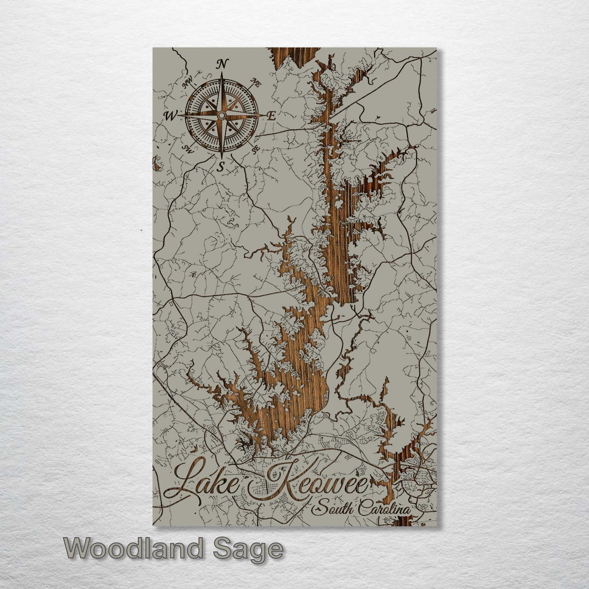 Lake Keowee, SC - Street Map on Wood