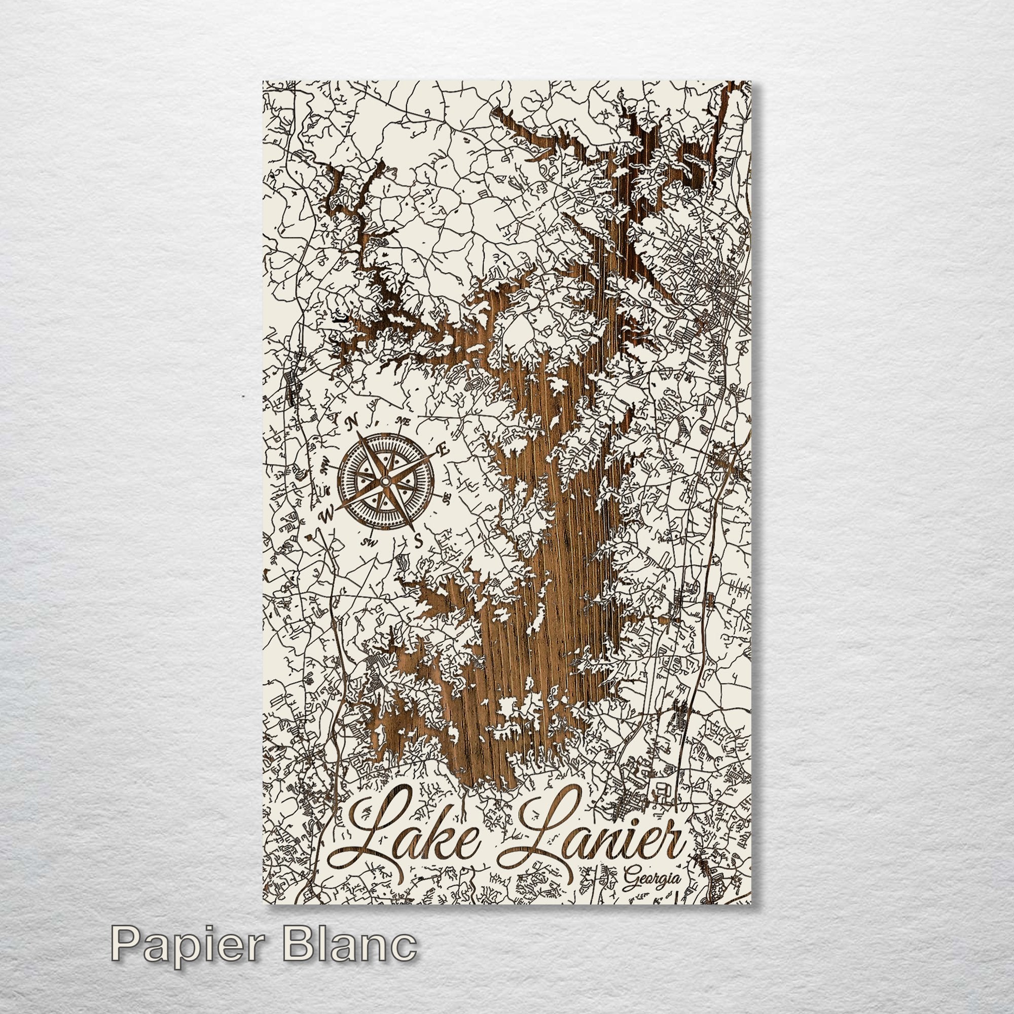 Lake Lanier, GA - Street Map on Wood