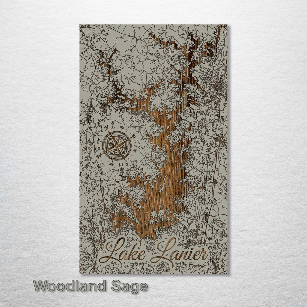 Lake Lanier, GA - Street Map on Wood