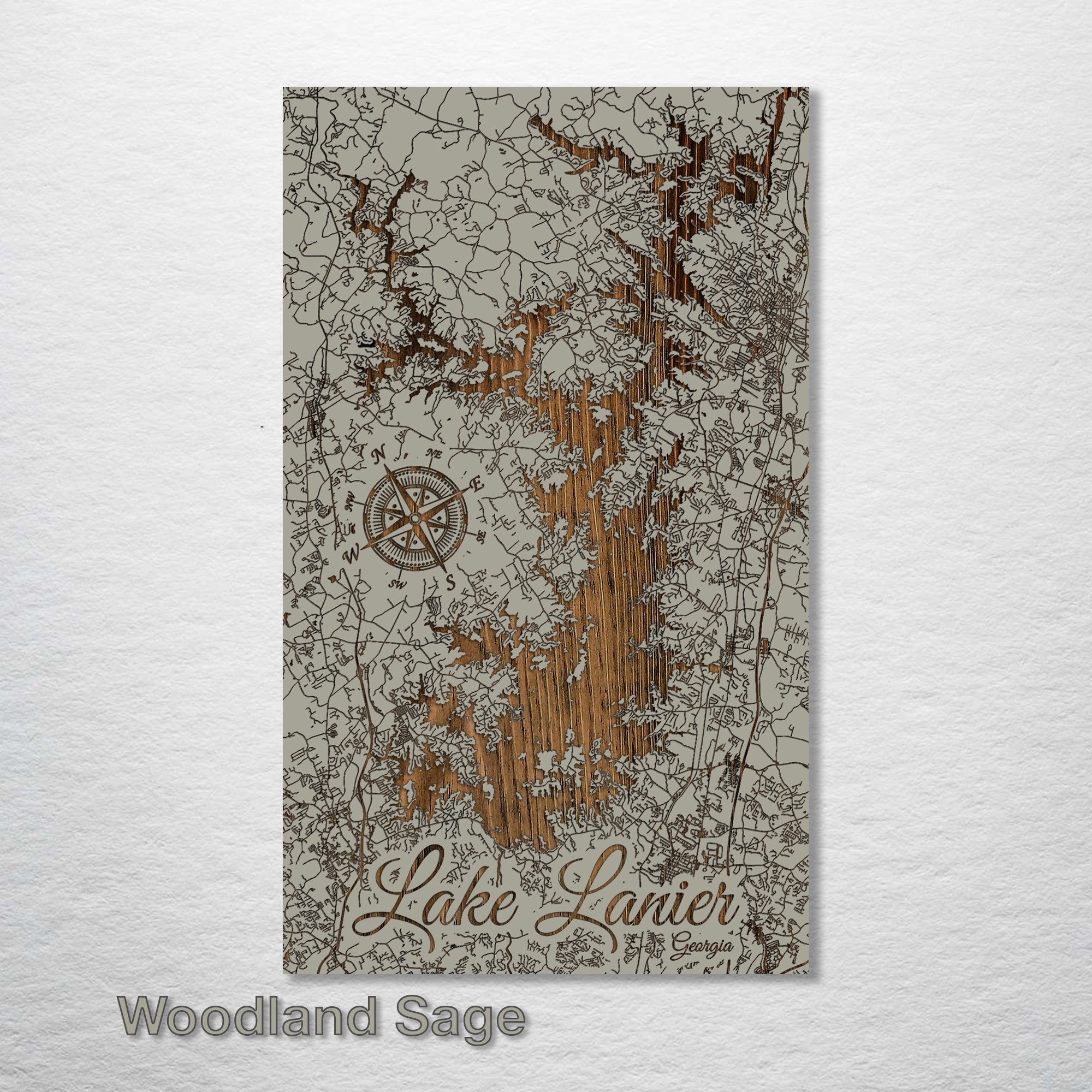 Lake Lanier, GA - Street Map on Wood