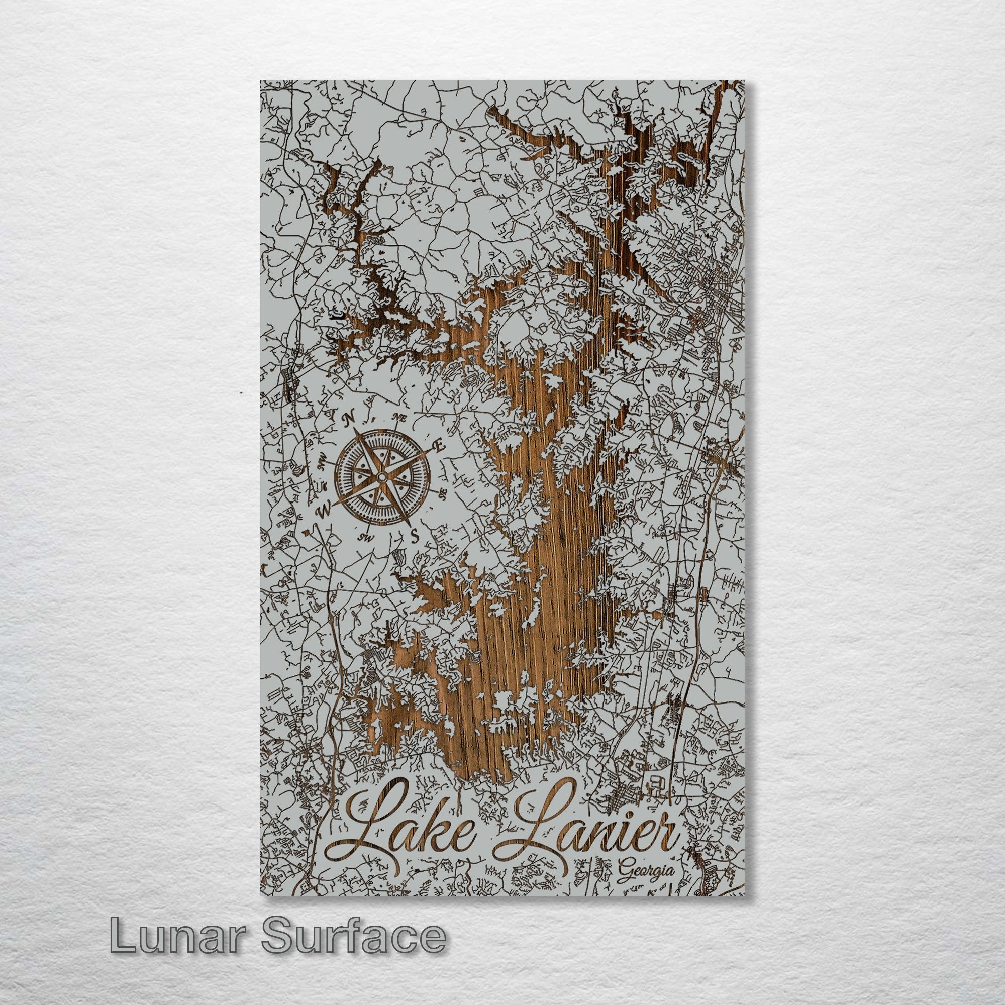 Lake Lanier, GA - Street Map on Wood