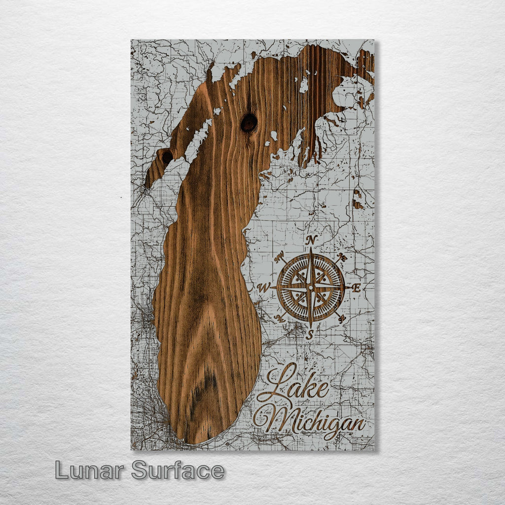 Lake Michigan - Street Map on Wood
