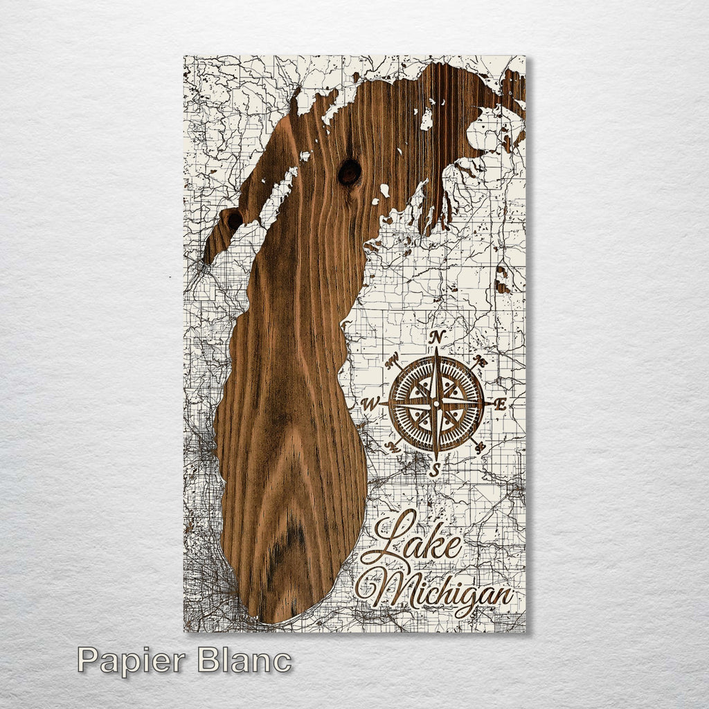 Lake Michigan - Street Map on Wood