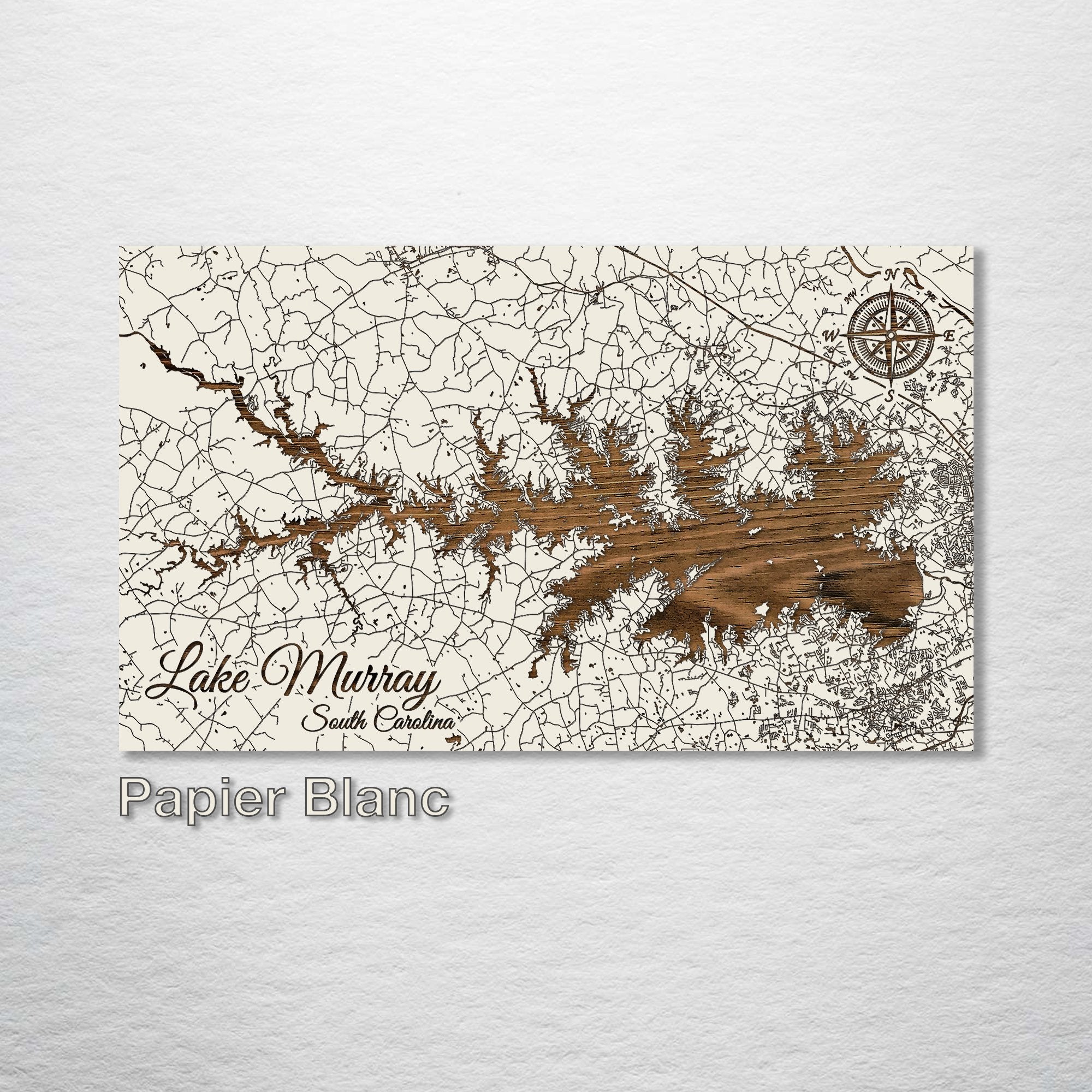 Lake Murray, SC - Street Map on Wood