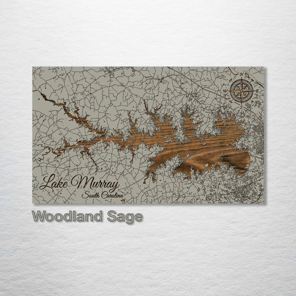 Lake Murray, SC - Street Map on Wood