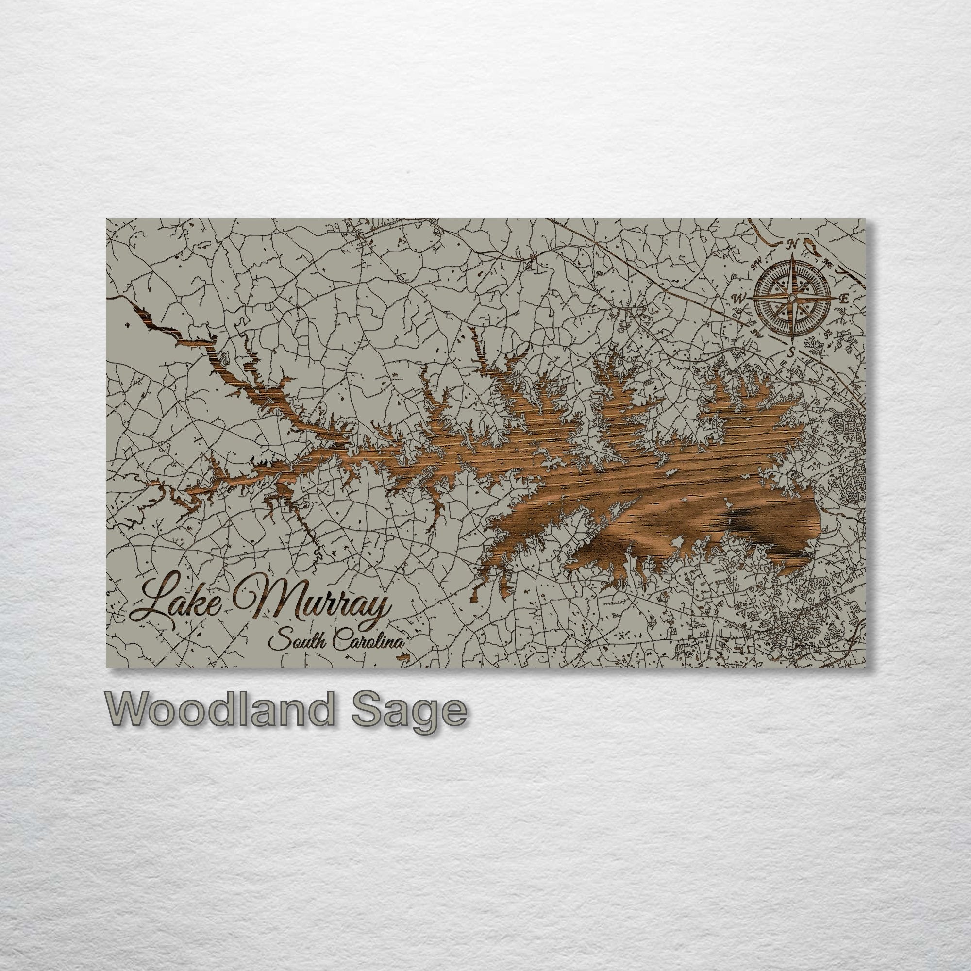Lake Murray, SC - Street Map on Wood