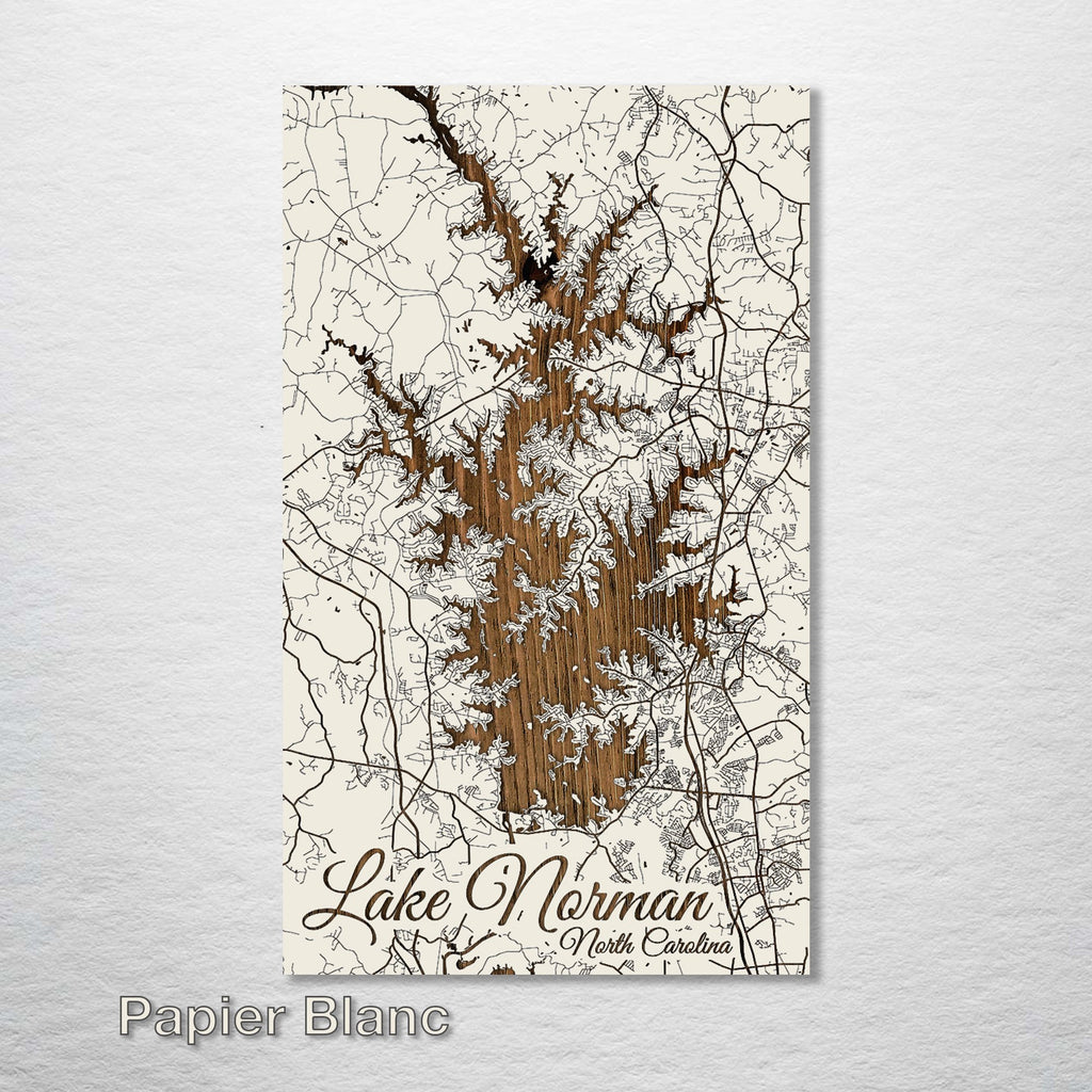 Lake Norman, NC - Street Map on Wood