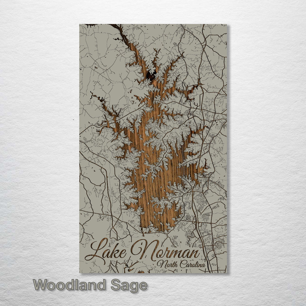 Lake Norman, NC - Street Map on Wood