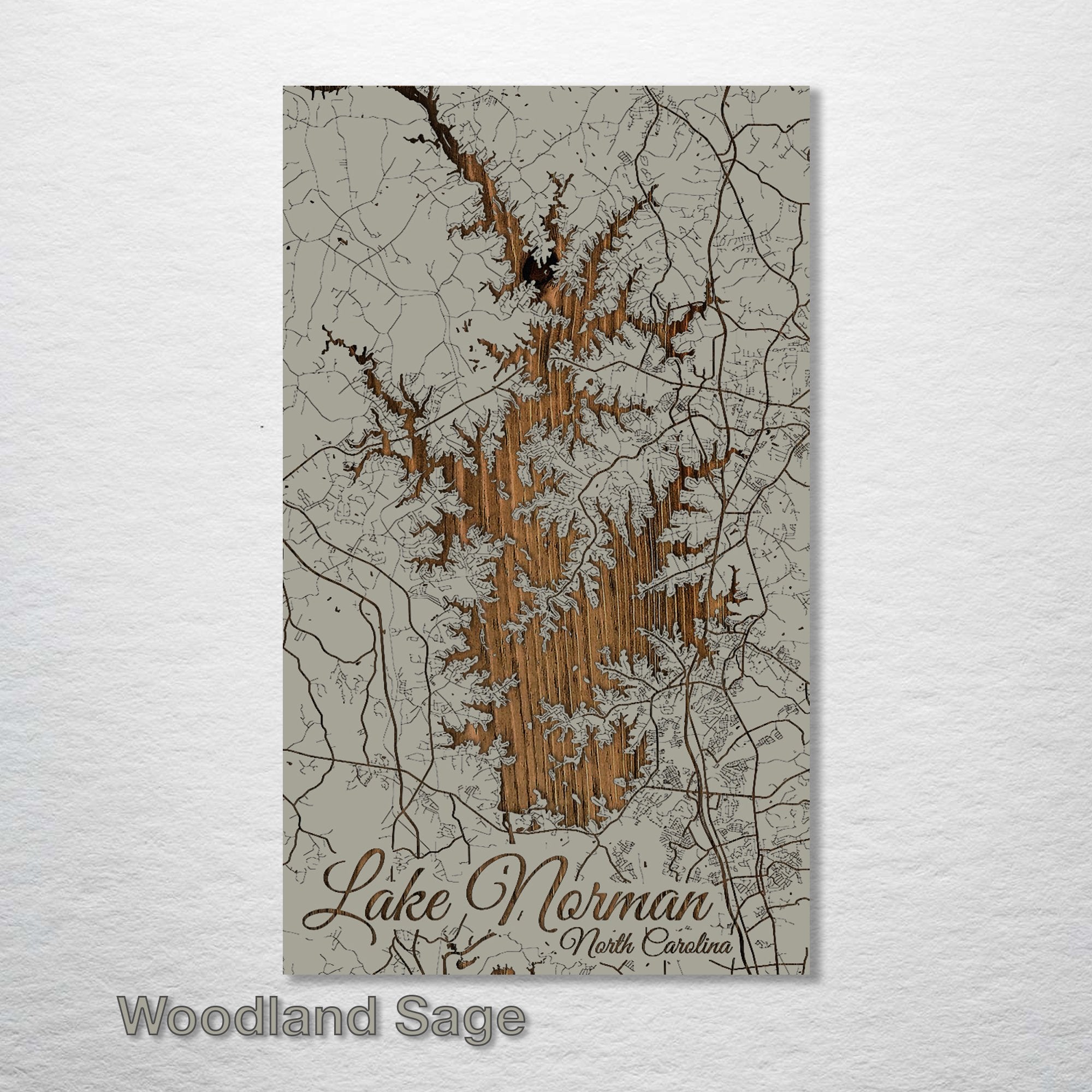 Lake Norman, NC - Street Map on Wood