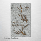 Lake Oconee & Lake Sinclair, GA - Street Map on Wood