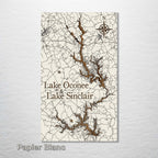 Lake Oconee & Lake Sinclair, GA - Street Map on Wood