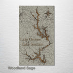 Lake Oconee & Lake Sinclair, GA - Street Map on Wood