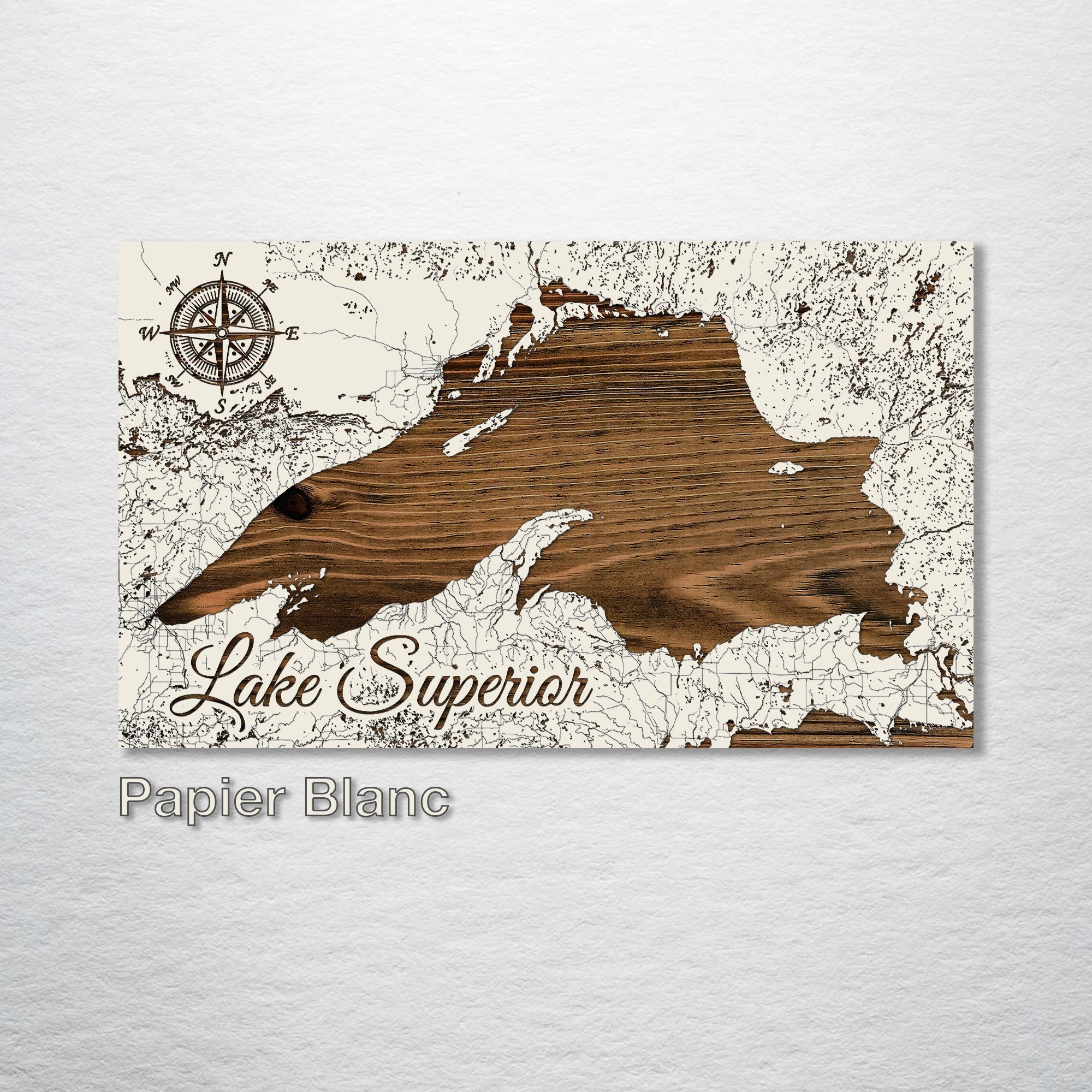 Lake Superior - Street Map on Wood
