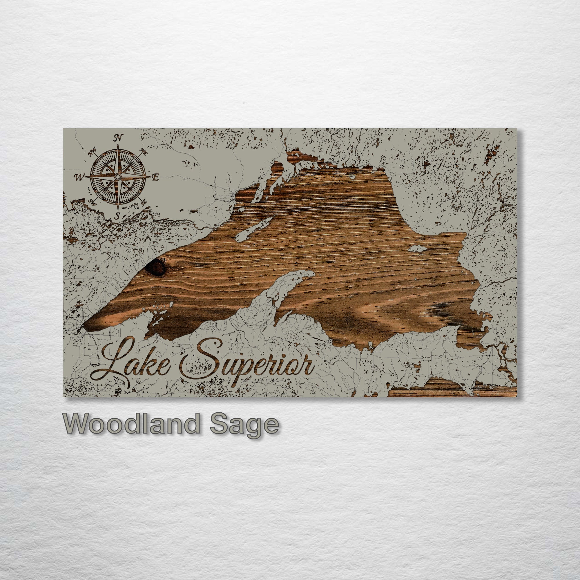 Lake Superior - Street Map on Wood