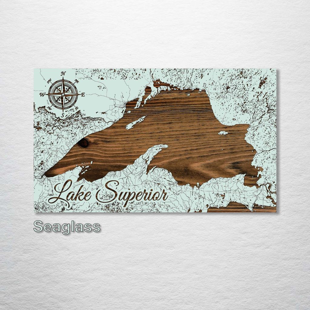 Lake Superior - Street Map on Wood