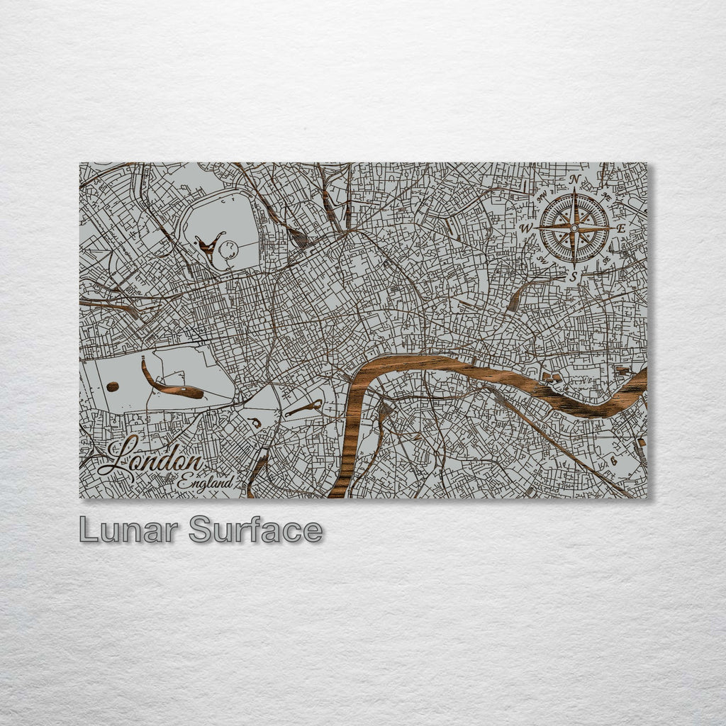 London, England - Street Map on Wood