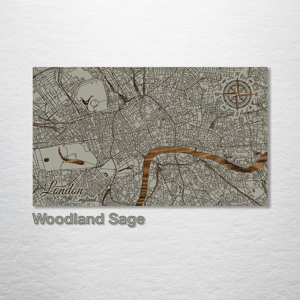 London, England - Street Map on Wood