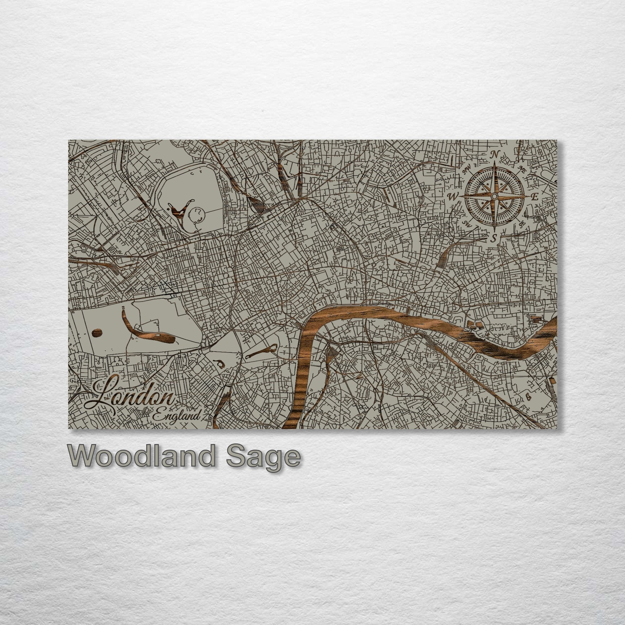 London, England - Street Map on Wood