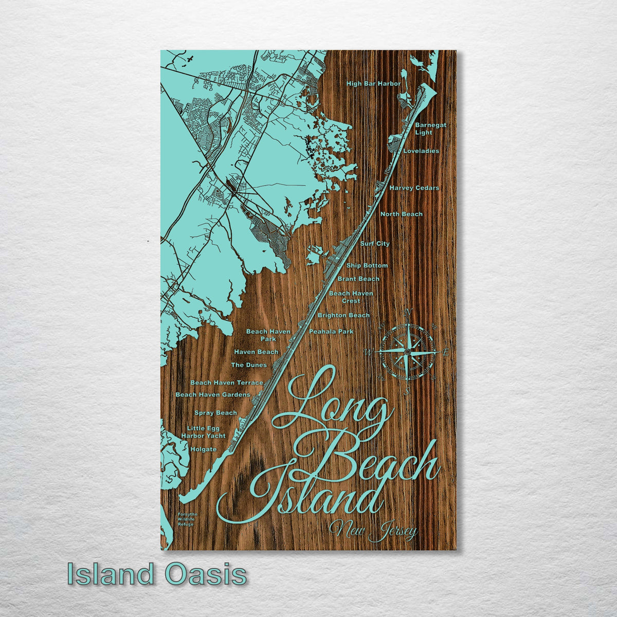 Long Beach Island, NJ - Street Map on Wood – Savannah Laser Company