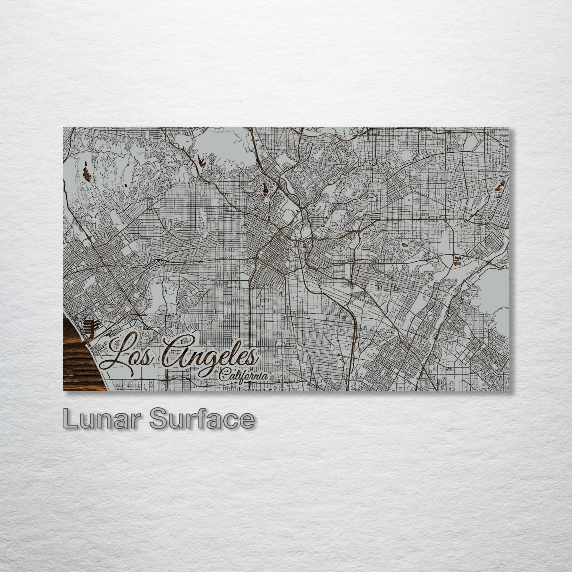 Los Angeles, CA - Street Map on Wood