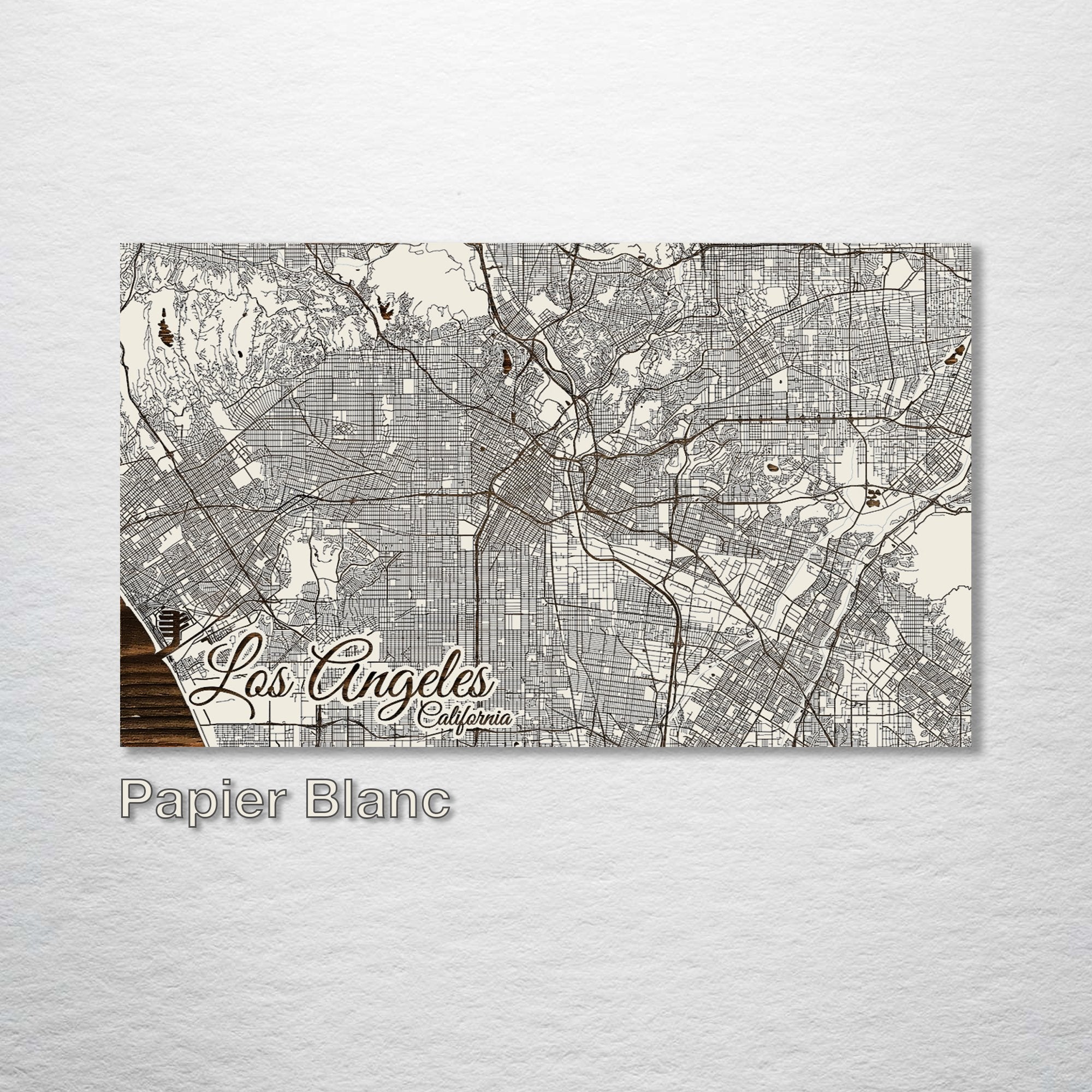 Los Angeles, CA - Street Map on Wood