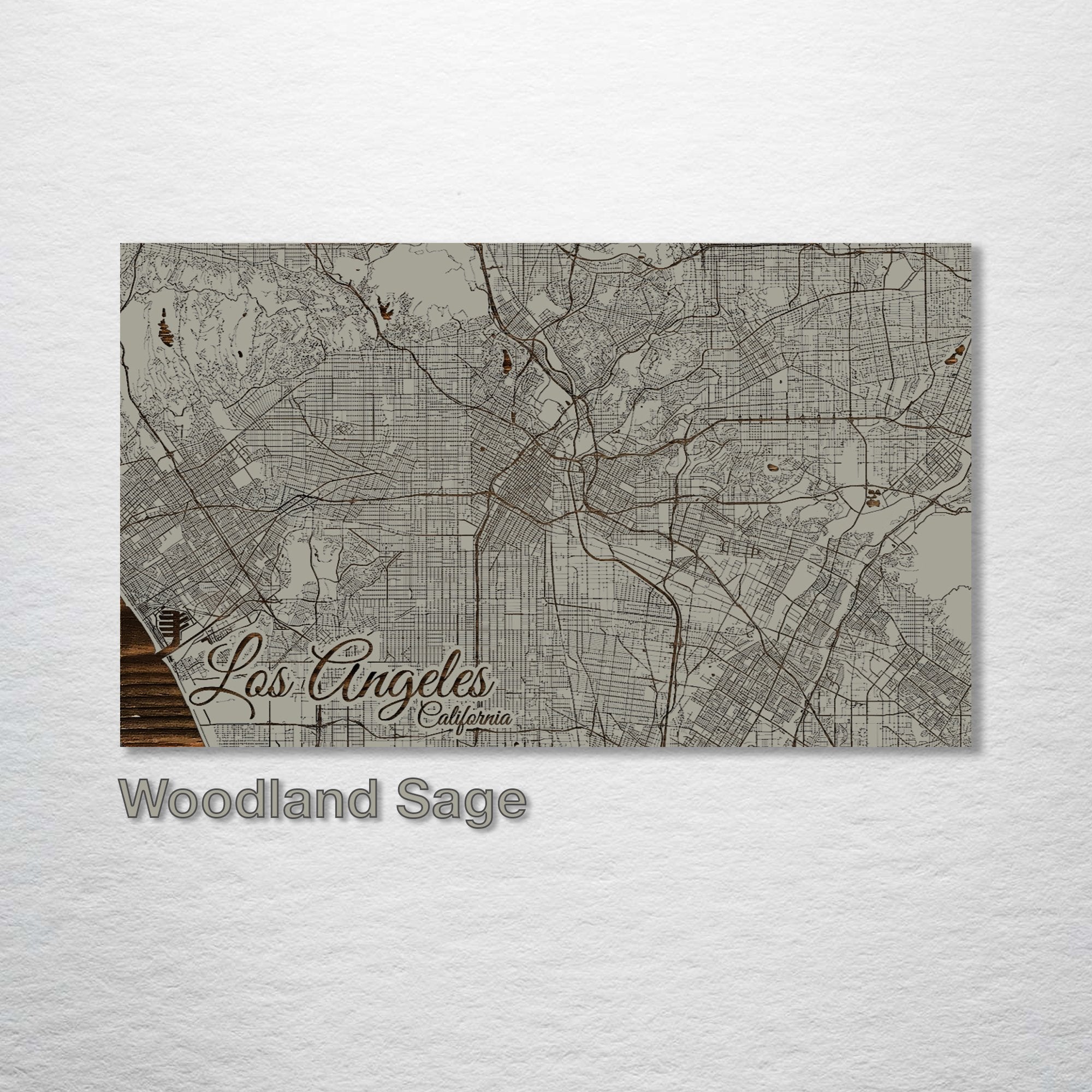 Los Angeles, CA - Street Map on Wood