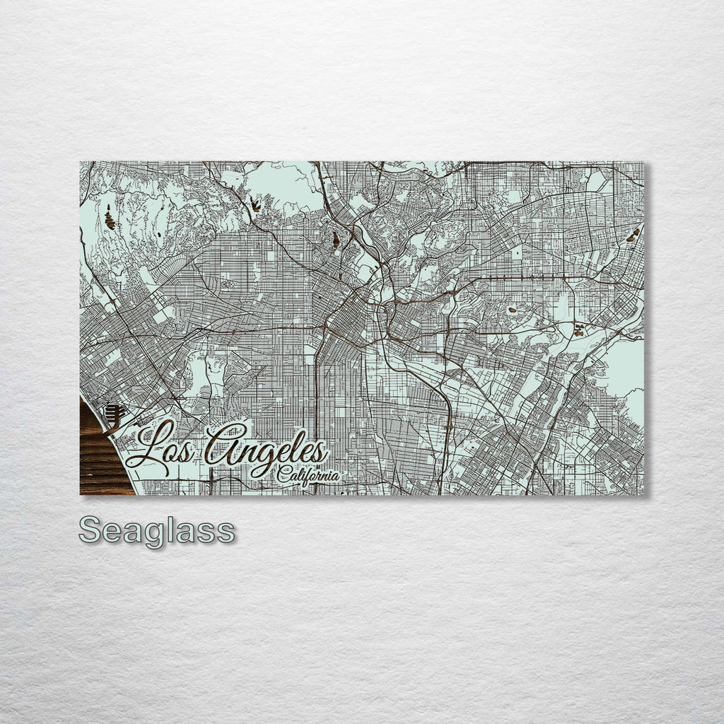 Los Angeles, CA - Street Map on Wood