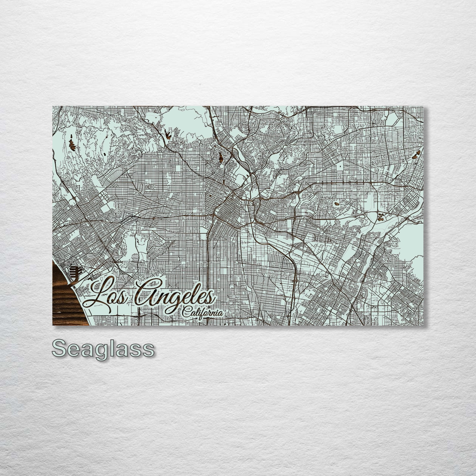 Los Angeles, CA - Street Map on Wood