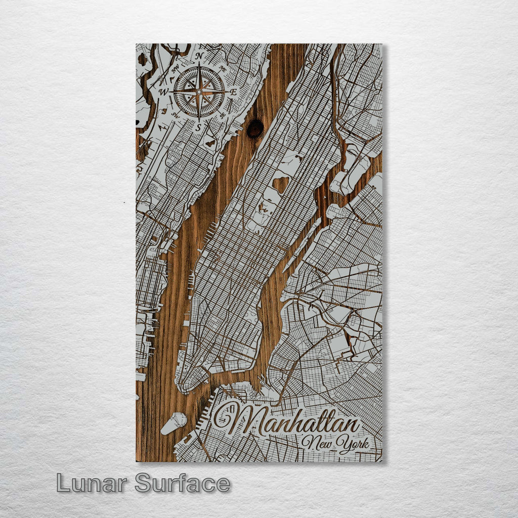 Manhattan, NY - Street Map on Wood