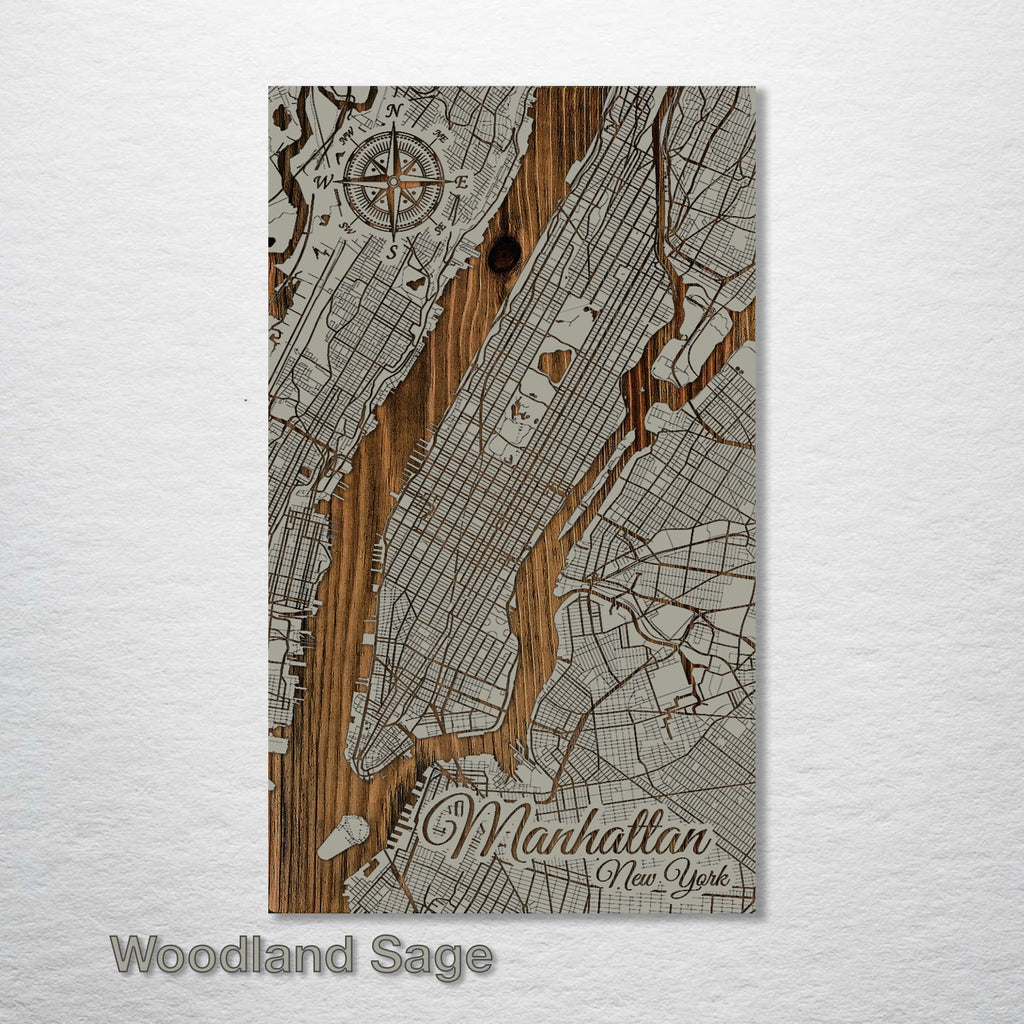 Manhattan, NY - Street Map on Wood