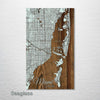 Miami, FL - Street Map on Wood