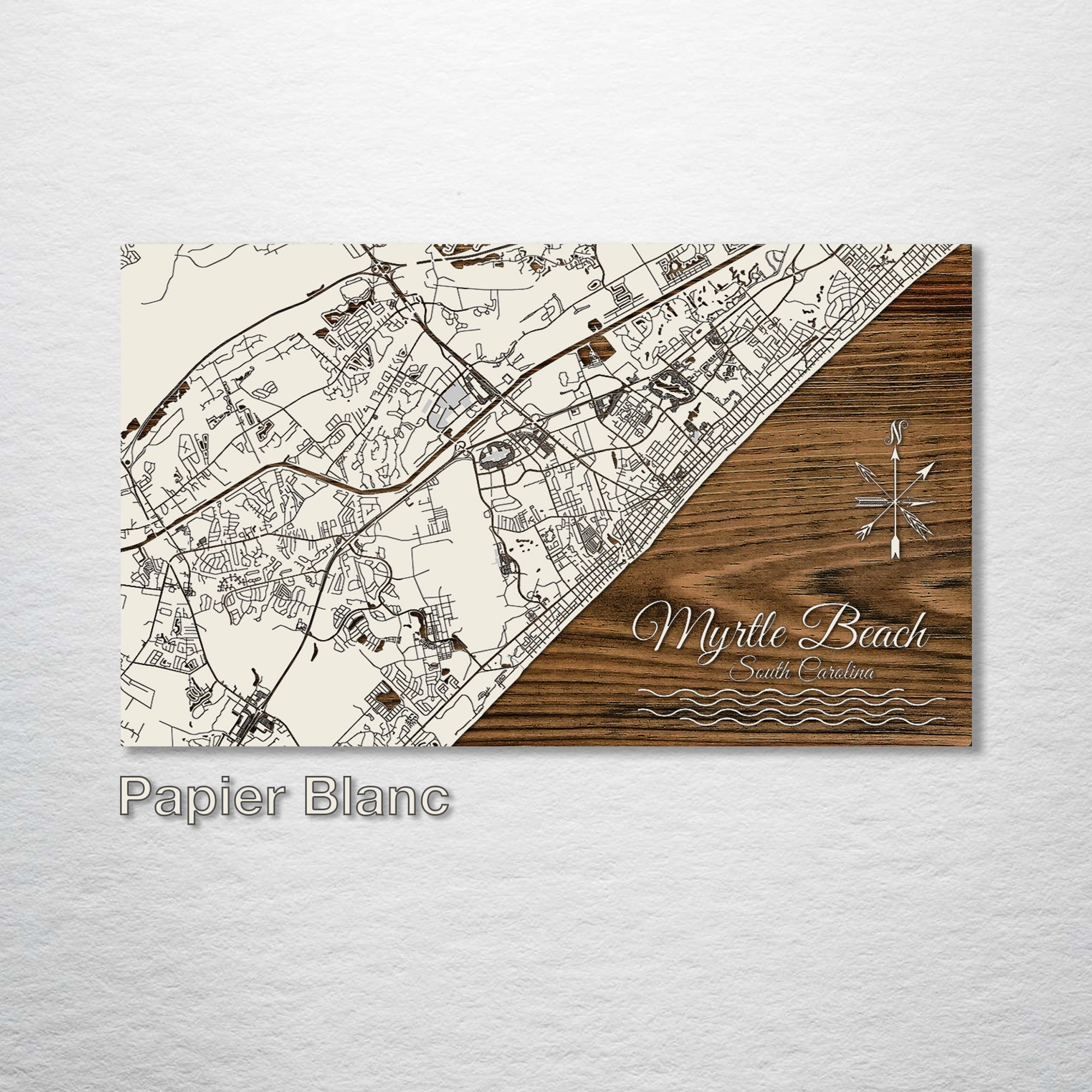 Myrtle Beach, SC - Street Map on Wood