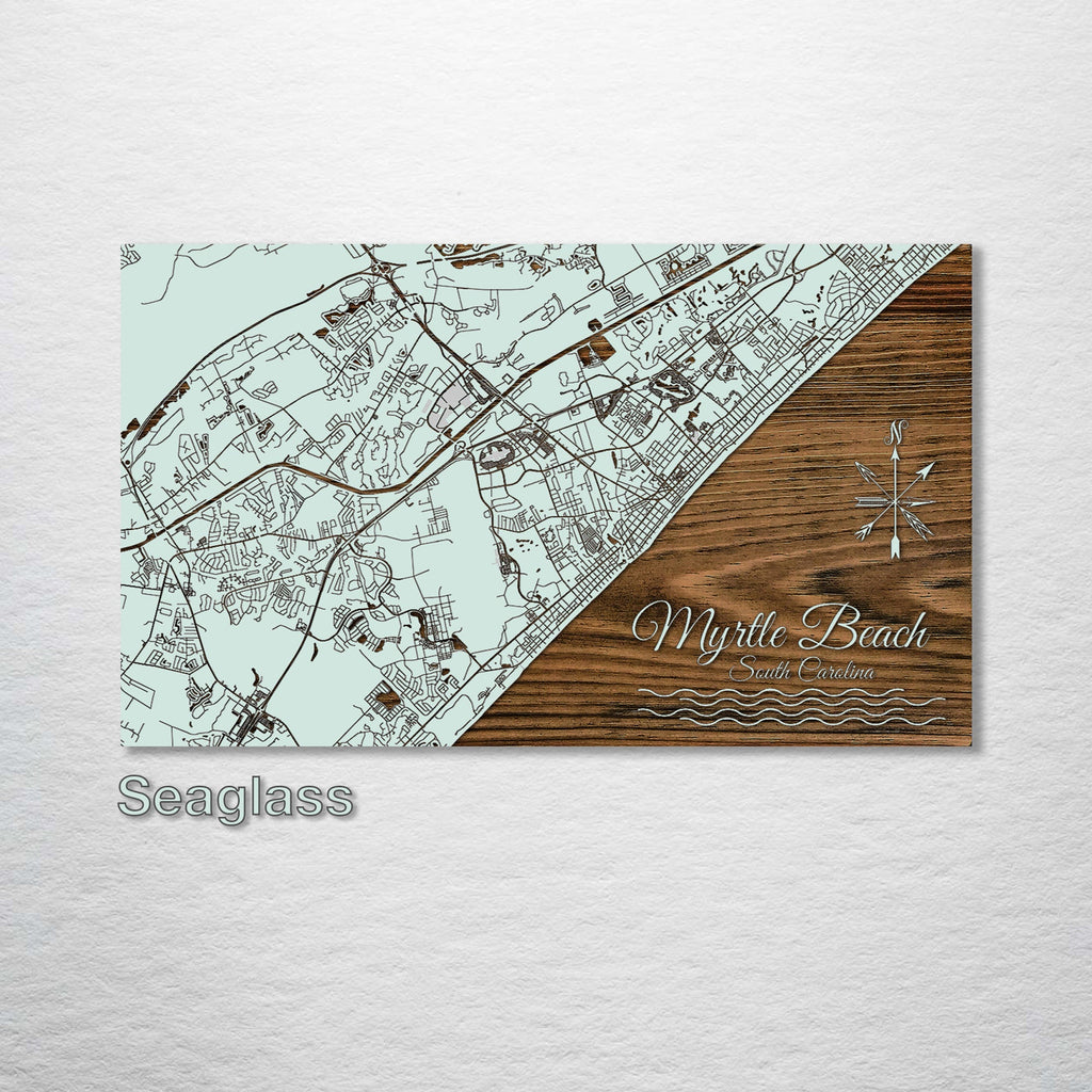 Myrtle Beach, SC - Street Map on Wood