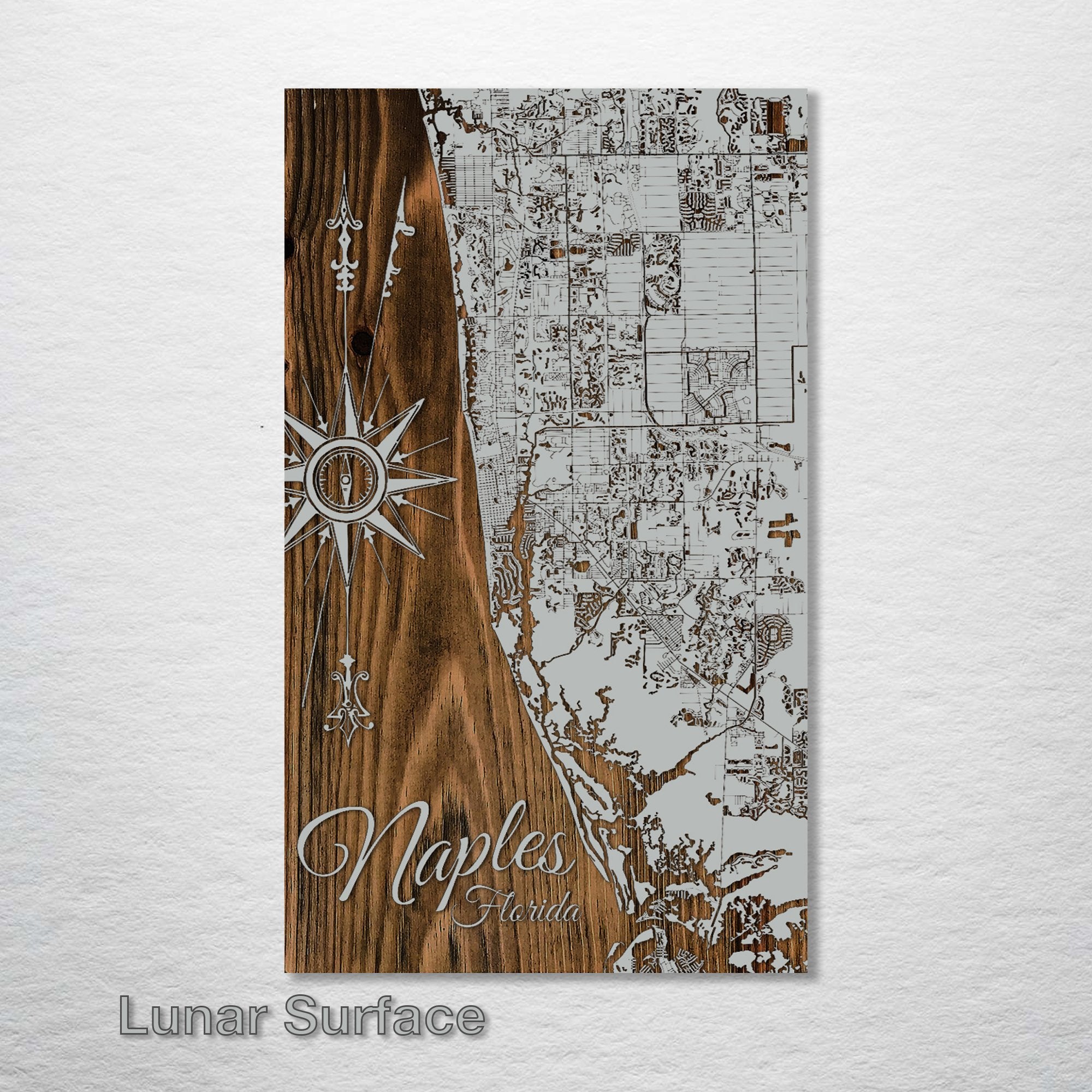 Naples, FL - Street Map on Wood