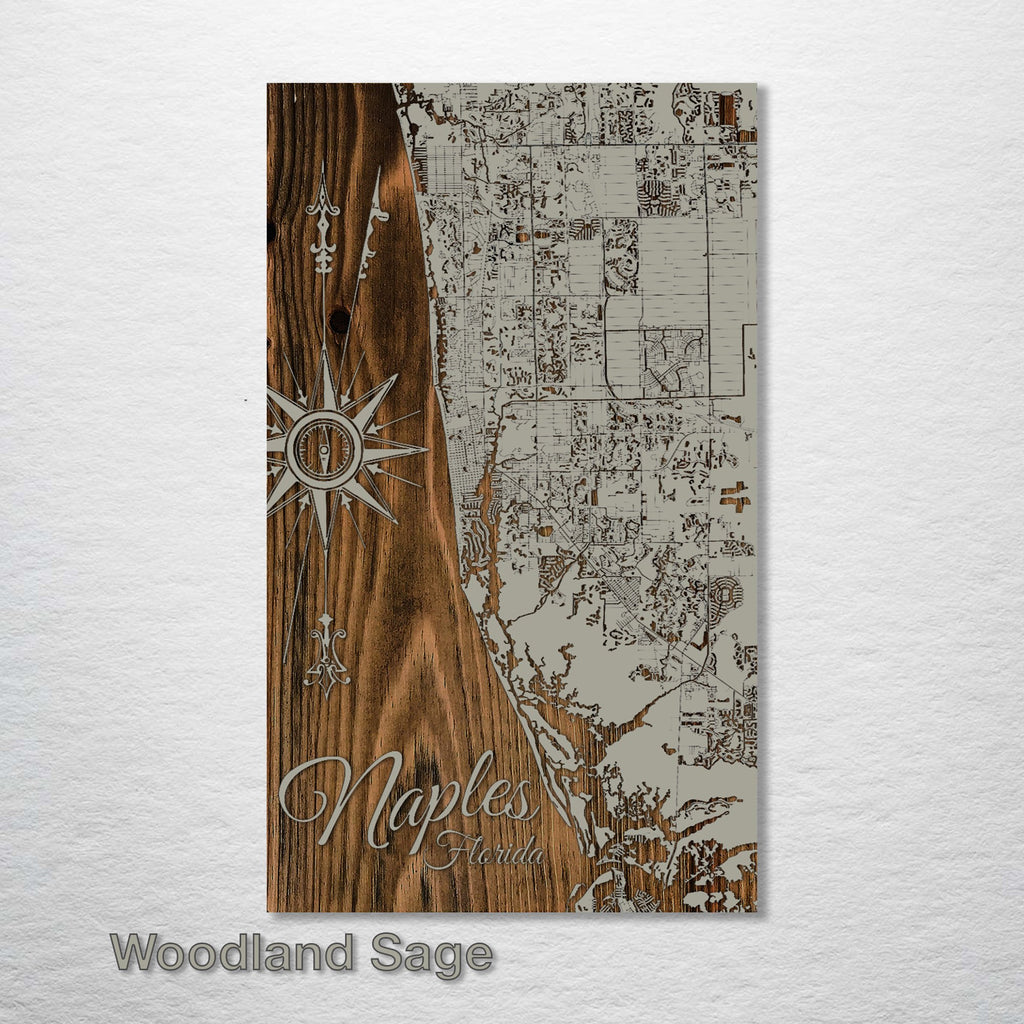 Naples, FL - Street Map on Wood
