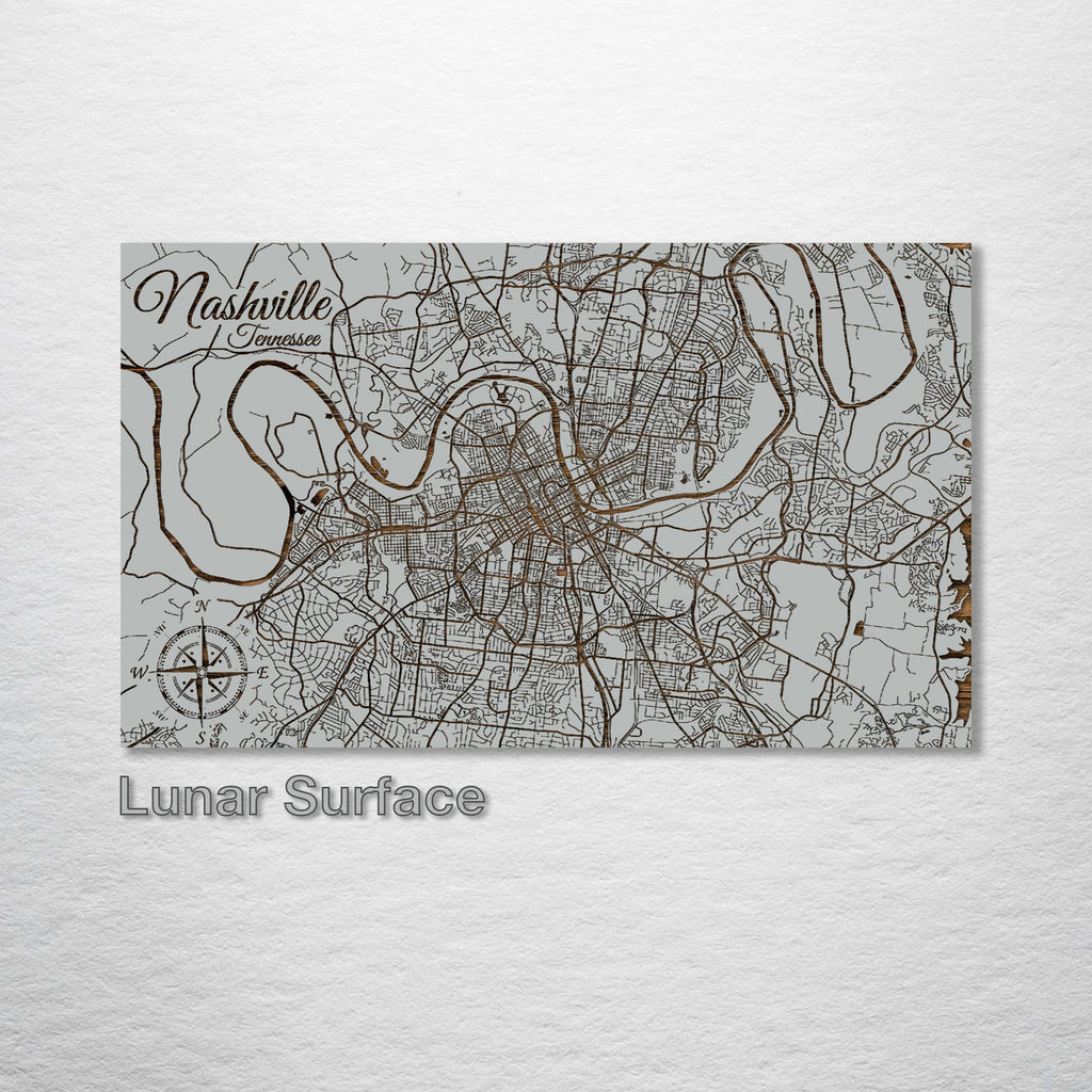 Nashville, TN - Street Map on Wood